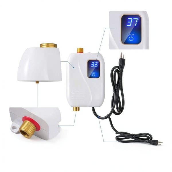 Tankless Water Heater Electric 110V 3000W Under‑Sink xwdzswgs White-6